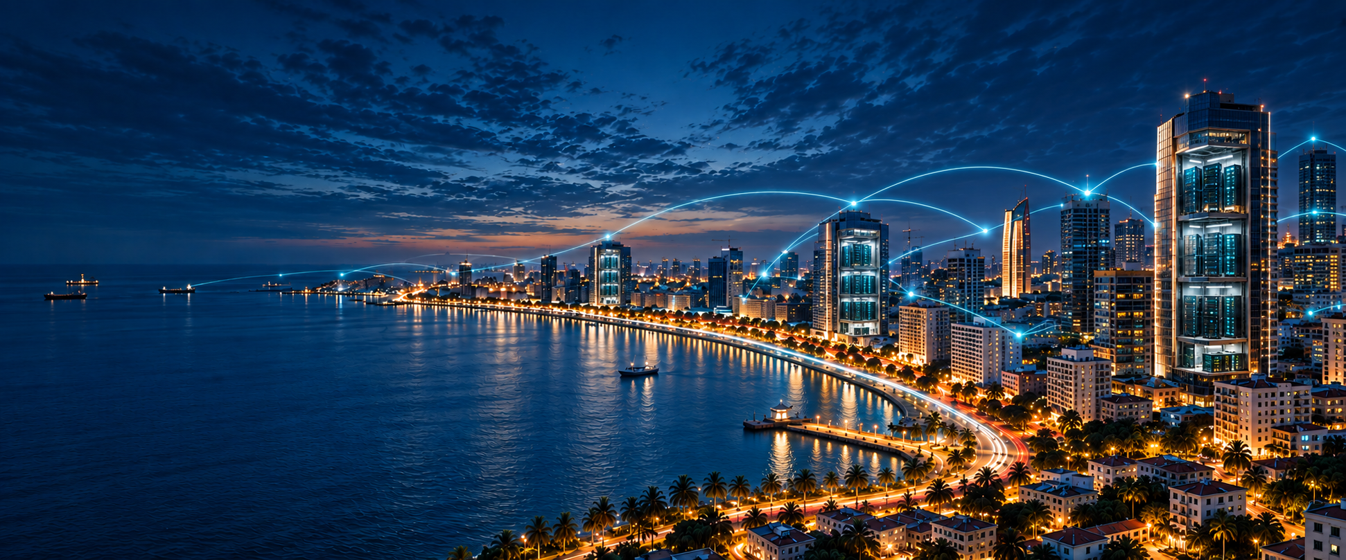 Panorâmica de Luanda com ligações digitais e centros de dados